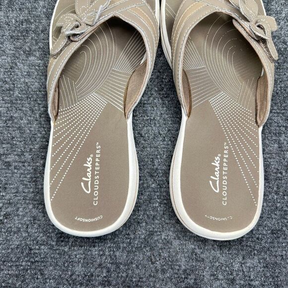 Clarks Cloudsteppers Sandals Women's 10 Tan Comfort Casual Toe Post Flip Flops - Picture 9 of 12